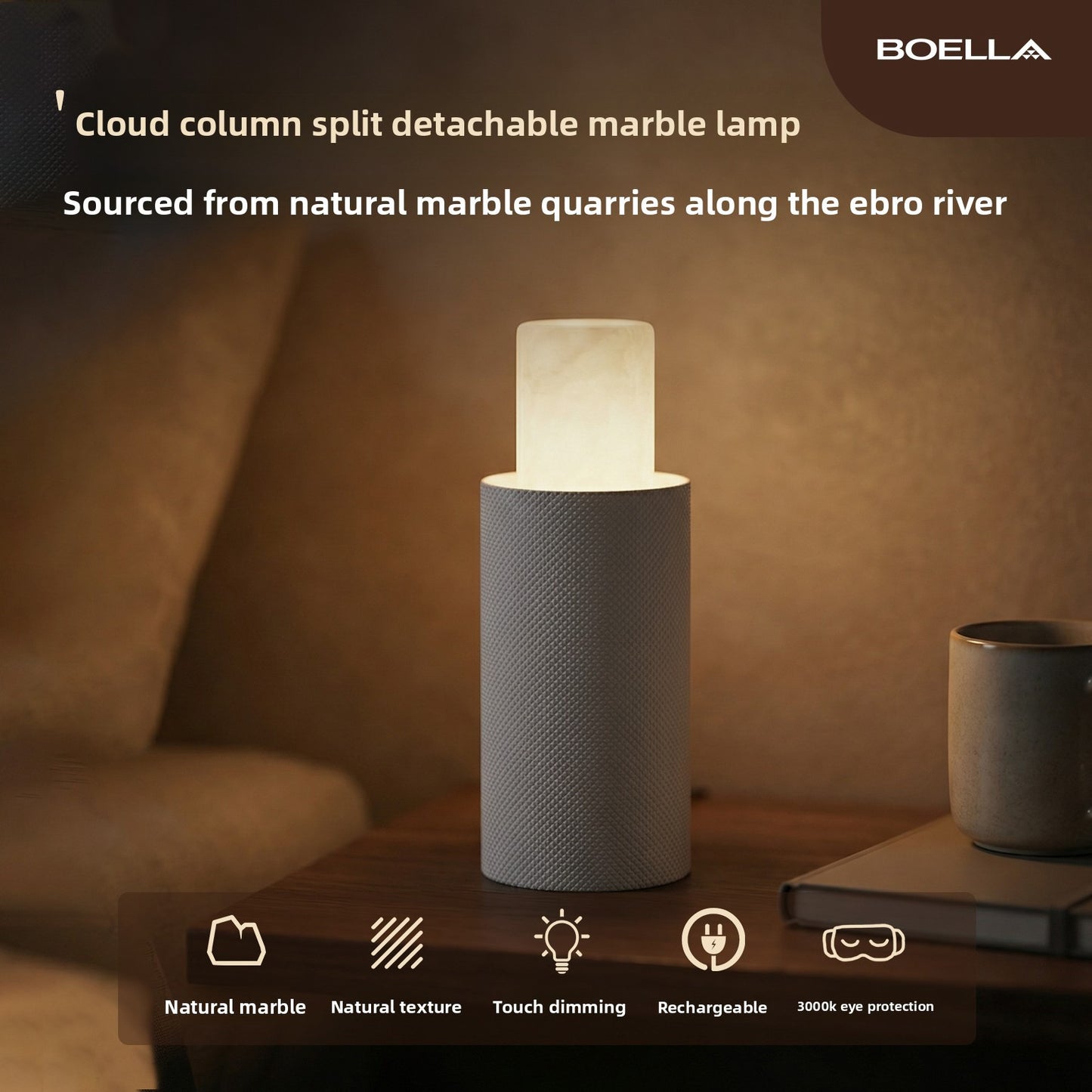 Lampe de table détachable en marbre espagnol Cloud Pillar