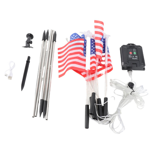 Solar US Flag Lights Red White Blue 8 Modes Independence Day Decor
