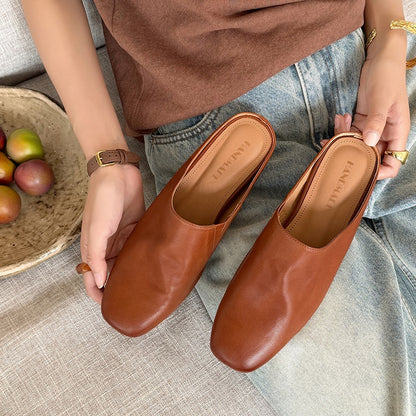 Mules Femme Cuir de Mouton Pleine Fleur - Bout Carré