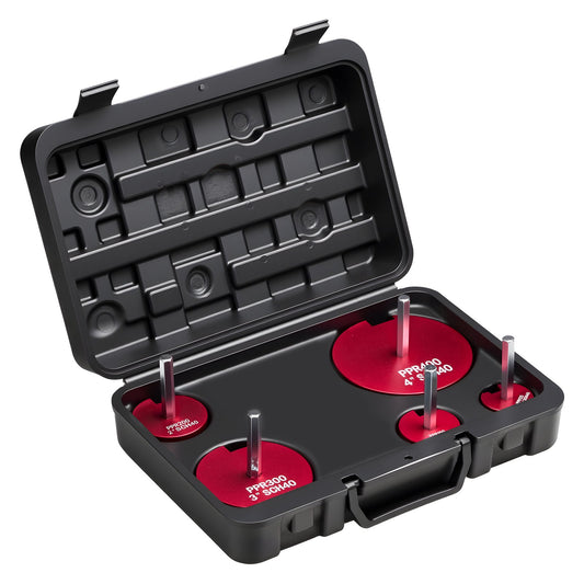 PVC Pipe Reamer Kit, 5-Piece, PVC Fitting Socket Saver, Includes 1-1/4", 1-1/2", 2", 3", 4", Compatible With Standard 1/2" Drills, Plumbing Tool Kit For SCH40 ABS CPVC Vent Drain Water Pipes
