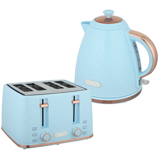 Set bouilloire et grille-pain, bouilloire 1,7 L 3000W ébullition rapide, grille-pain 4 tranches, bleu clair