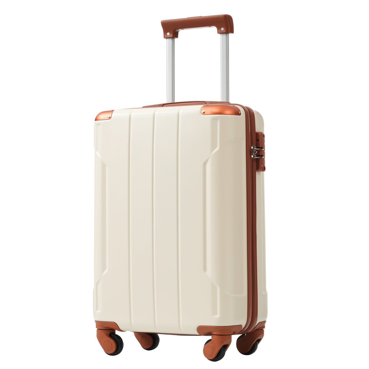 Valise cabine rigide en ABS 20 pouces avec roulettes pivotantes et serrure TSA, blanc et marron