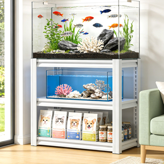 20-30 Gallon Fish Tank Stand - Metal Aquarium Stand, 34 W X 18 D X 31H Adjustable Heavy Duty Reptile Tank Stand, Adjustable 3-Tier Fish Tank Rack Shelf For Home Office, Tank Not Included