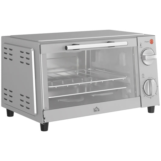 Mini four 9 L de comptoir avec grill, température réglable, minuterie, plateau et grille, 750W, argent