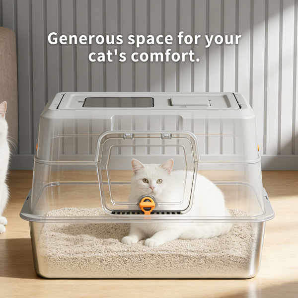 Maison de Toilette Fermée pour Chat Inox - Grise