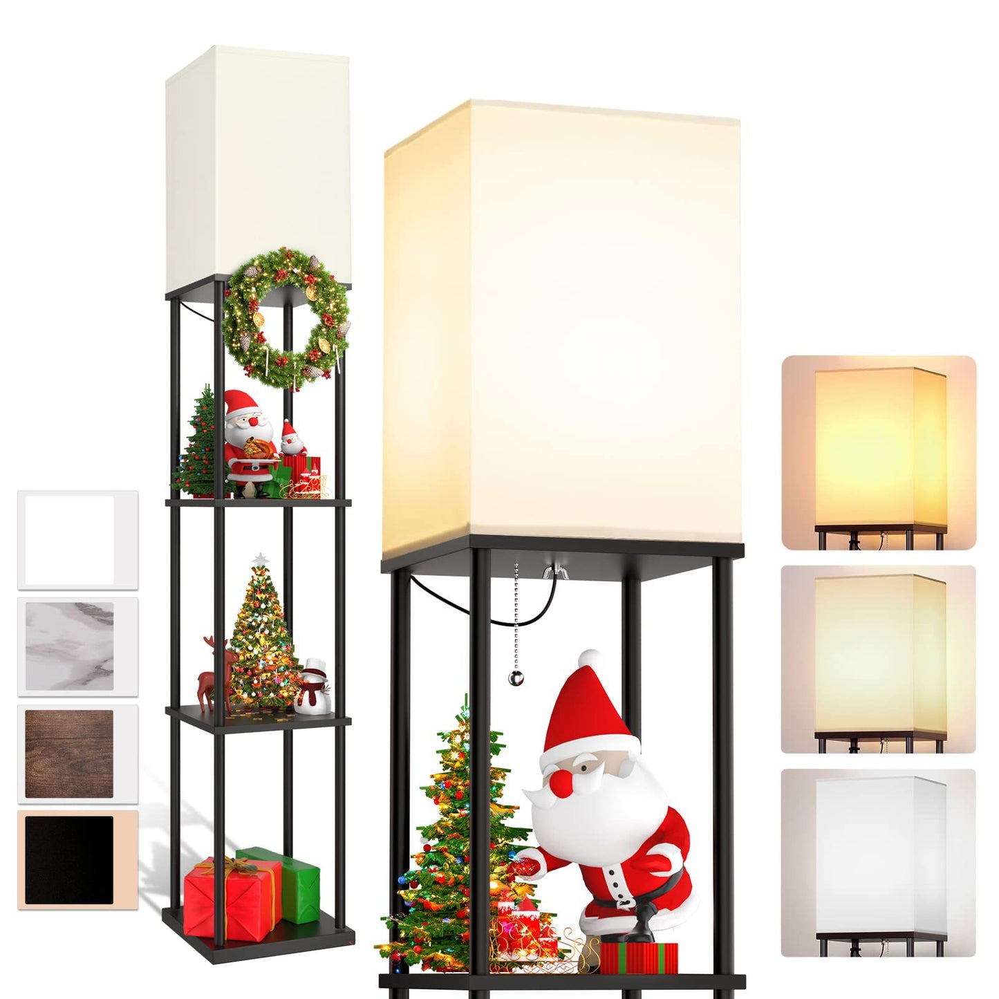 Lampadaire sur pied en bois avec étagère de rangement 3 niveaux