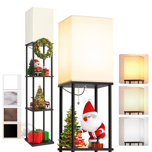 Lampadaire sur pied en bois avec étagère de rangement 3 niveaux