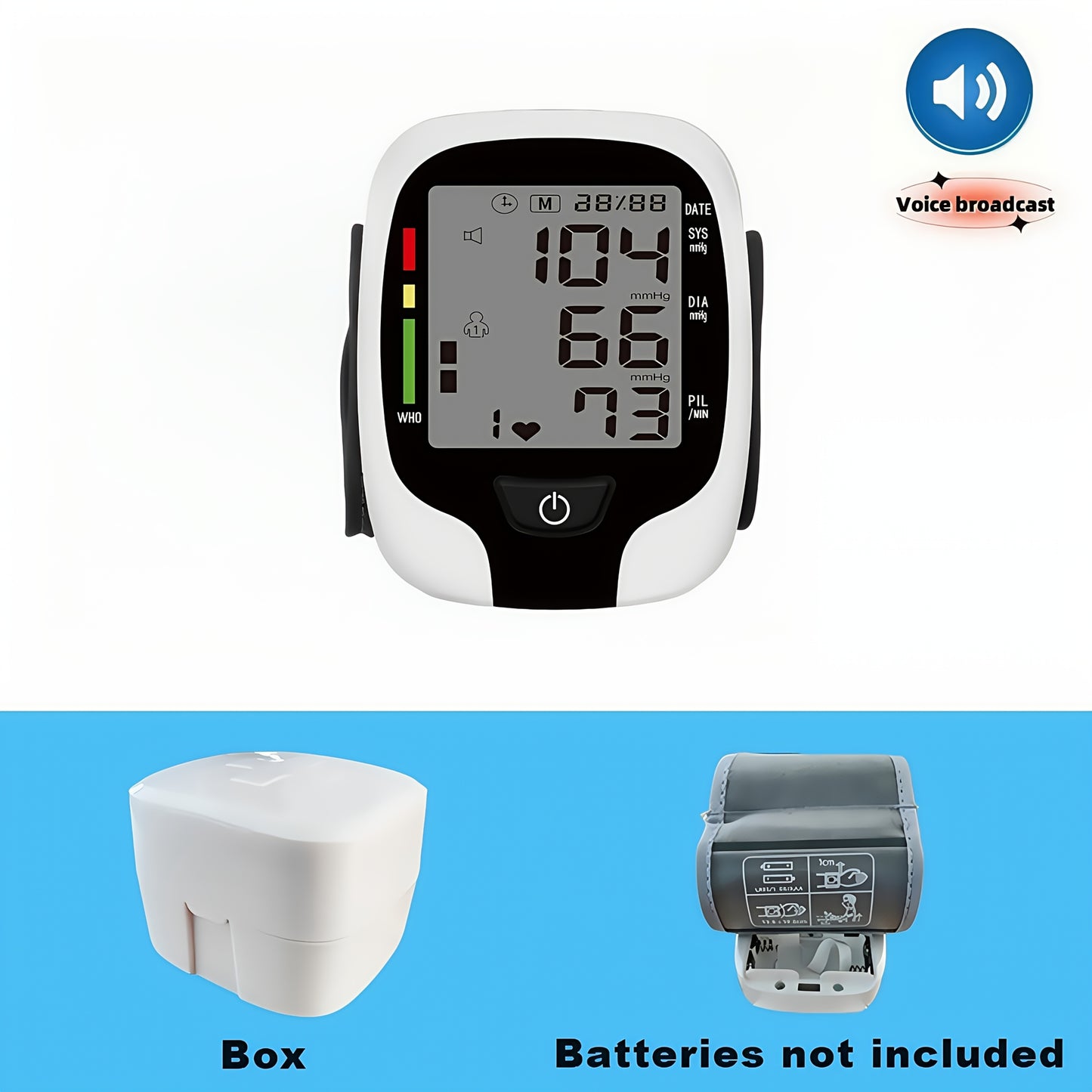 Wrist Blood Pressure Monitor, LCD Display, Audio Prompts, Adjustable Cuff, Irregular Heartbeat Detection, Easy To Use, Perfect For Elderly Care, For Medical And Home Use, Blood Pressure Monitor (without Batteries), Good Gift