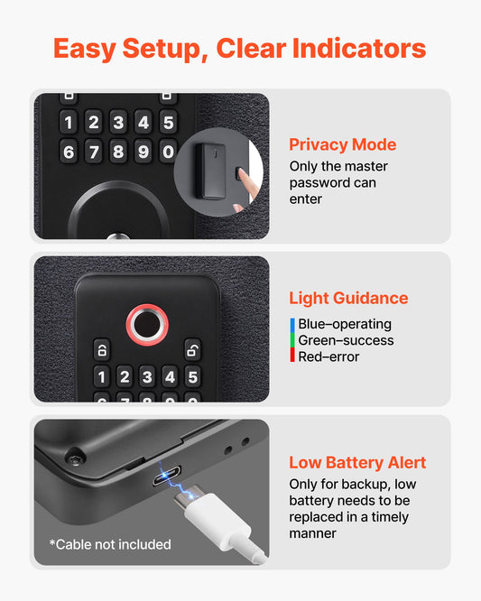 Fingerprint Door Lock, Electronic Biometric Deadbolt With Pioneering Easy-Grip Design, Auto Locking, One-Time Code, Anti-Peeking Password, Keyless Entry Door Lock For Home Use, Matte Black