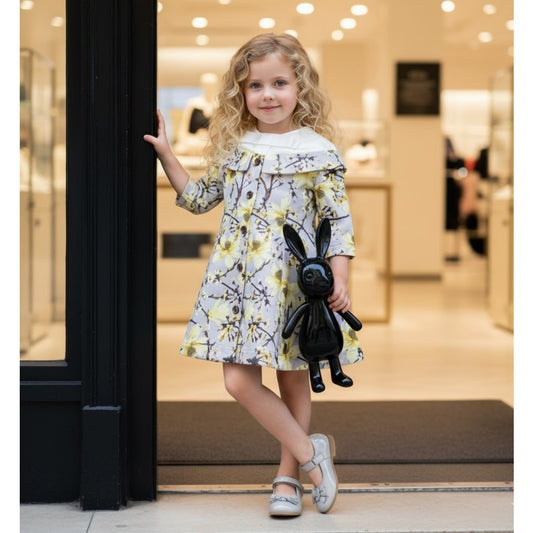 Girls Birthday Princess Dress 1-7Y Grey Floral Party Dress Flower Girl Wedding