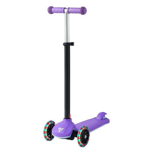 Kick Scooter For Kids Ages 3+, 3-Wheel Toddler Scooter With Light-Up Wheels, Adjustable Height Handlebar, Wide Anti-Slip Deck, Lightweight Aluminum Frame For Boys & Girls Up To 165 Lbs, Purple