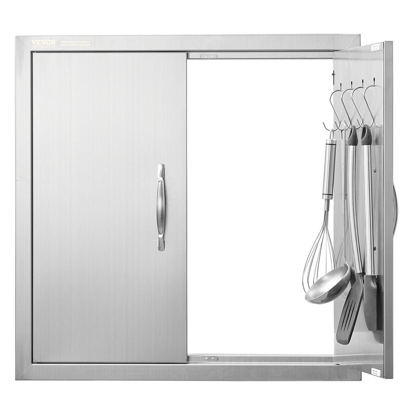 BBQ Access Door, 24W X 24H Inch Double Outdoor Kitchen Door, Stainless Steel Flush Mount Door, Double Wall Vertical Door With Handles And Hooks, For BBQ Island, Grilling Station, Outside Cabinet