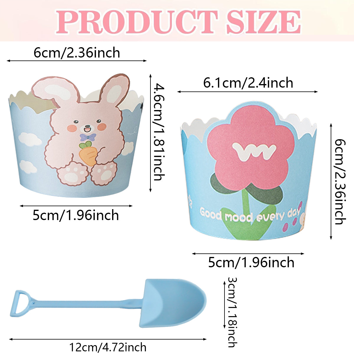Cute Cupcake Liners Wrappers With Plastic Spoons Bunny Flower Pattern Paper Baking Cup Scalloped Edge Cupcake Muffin Cases For Easter Spring Birthday Wedding Holiday Party Supplies
