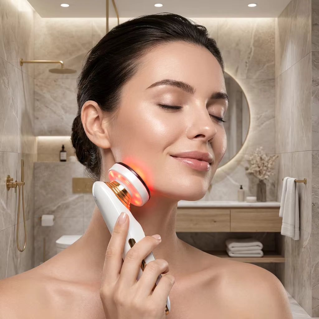 Handheld Anti-Wrinkle Three-Color Red Light Facial Lifting Massager, LED Beauty Device