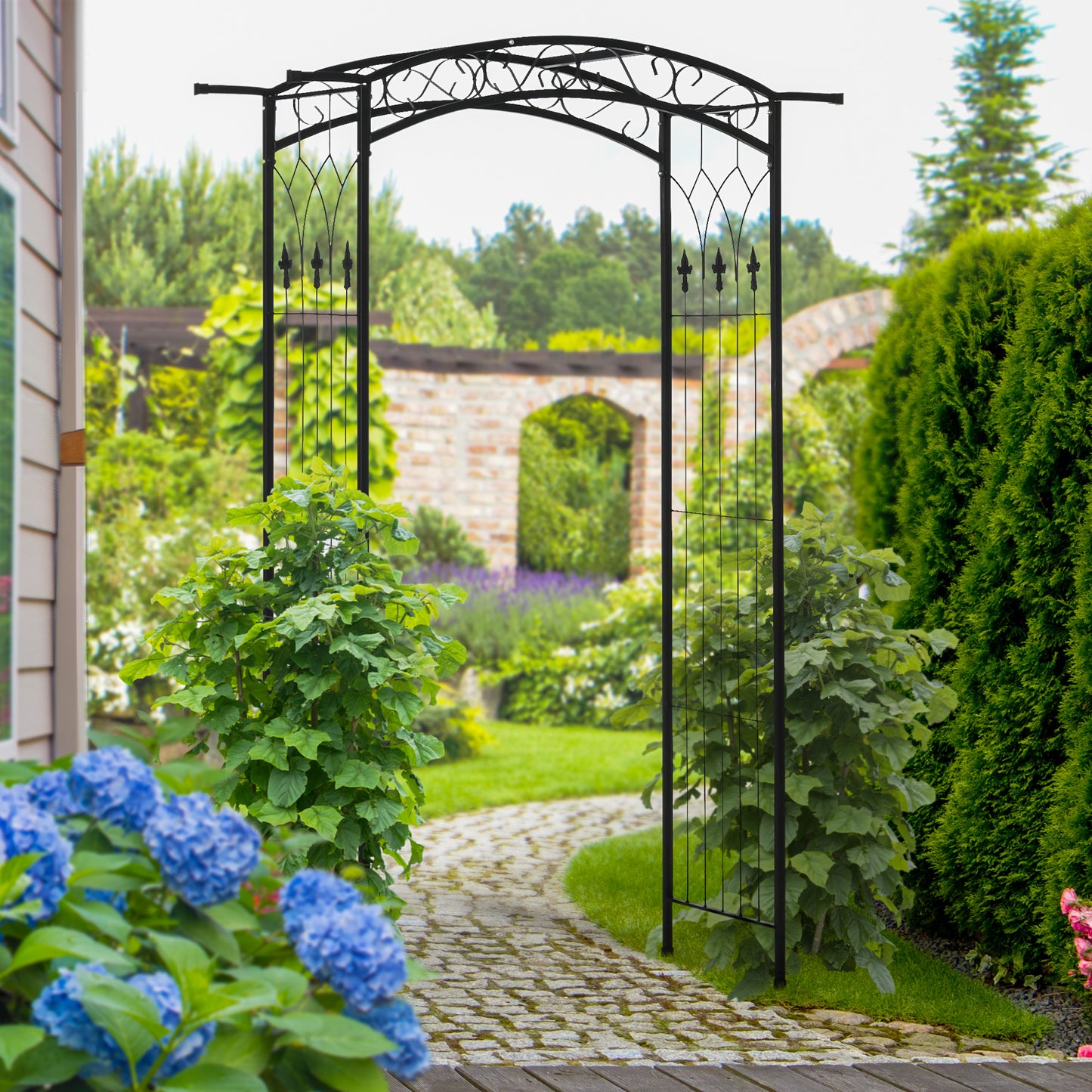 7Ft Garden Arch Arbor, Metal Arch Trellis for Climbing Vines, Garden Archway for Wedding, Bridal Party, Ceremony