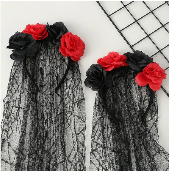 Rose garland veil-black-1 piece