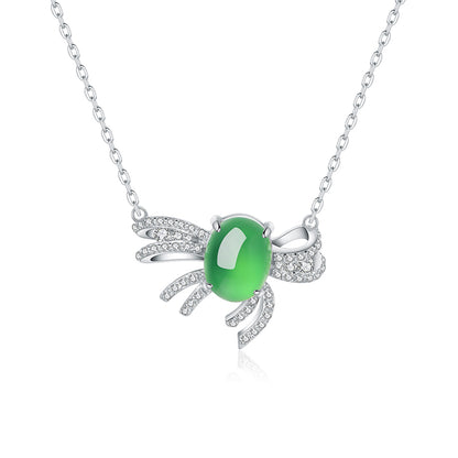 Collier Argent S925 Pendentif Nœud Chrysoprase Verte 9x7mm