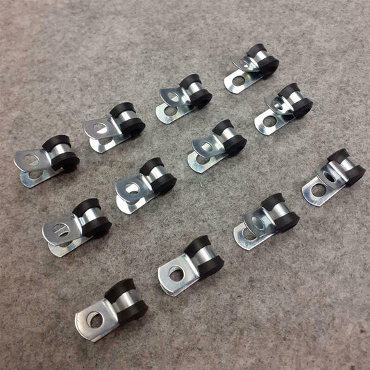 12Pcs Brake Pipe Tube Clips Rubber Lined Steel P Clips 3 16  Lines Brake Parts