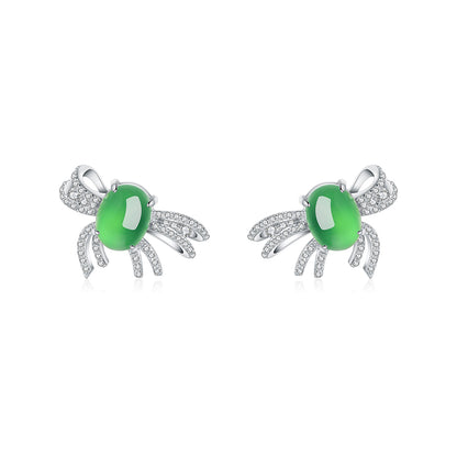 Boucles d'Oreilles Nœud Argent S925 - Chrysoprase Verte Cabochon