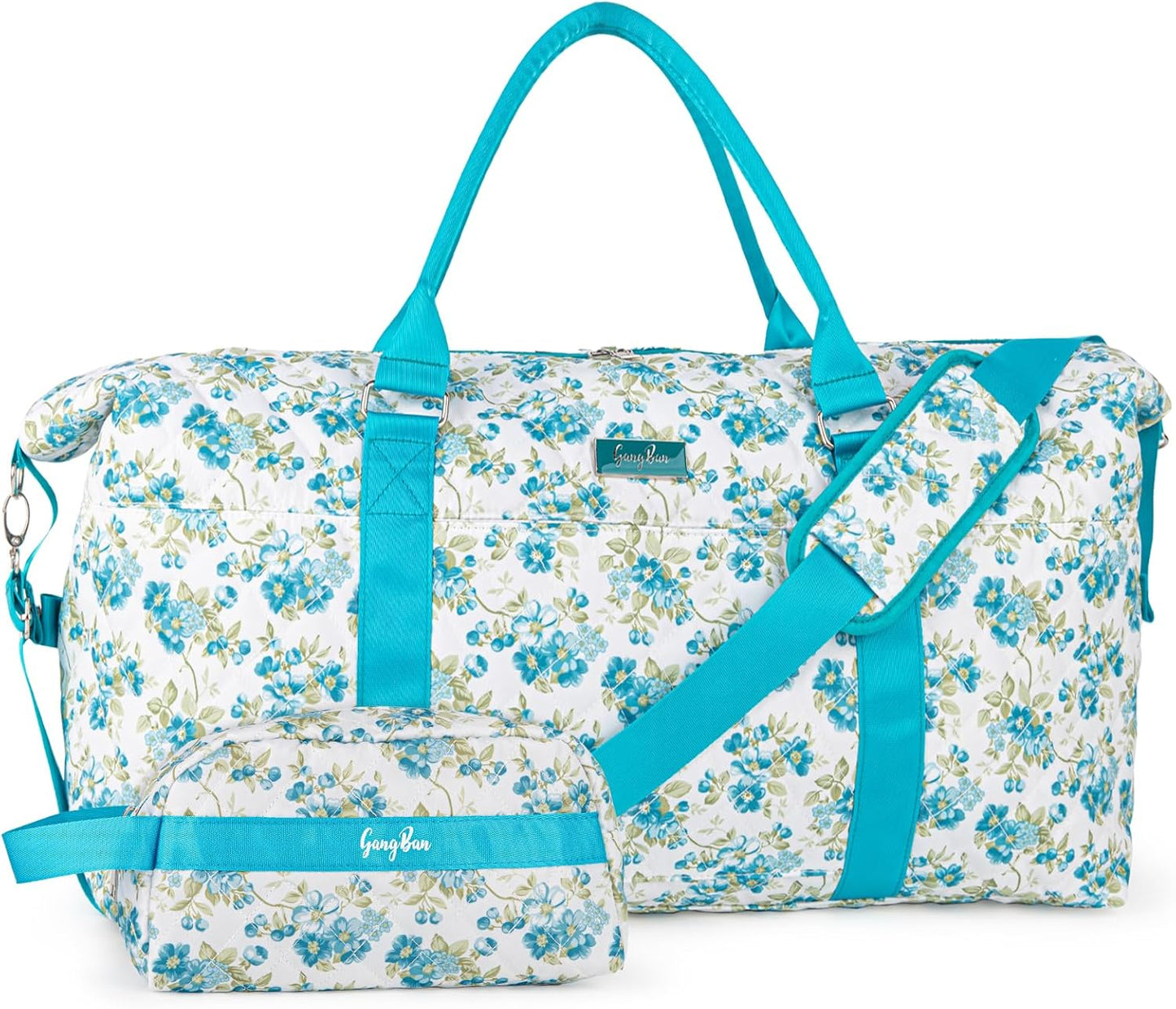 Sac de voyage femme avec trousse de toilette, bagage cabine pour voyage, yoga et sport, motif floral blanc