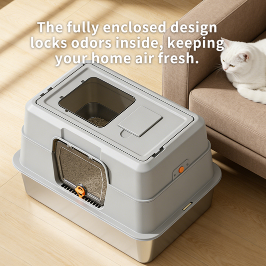 Maison de Toilette Fermée pour Chat Inox - Blanche