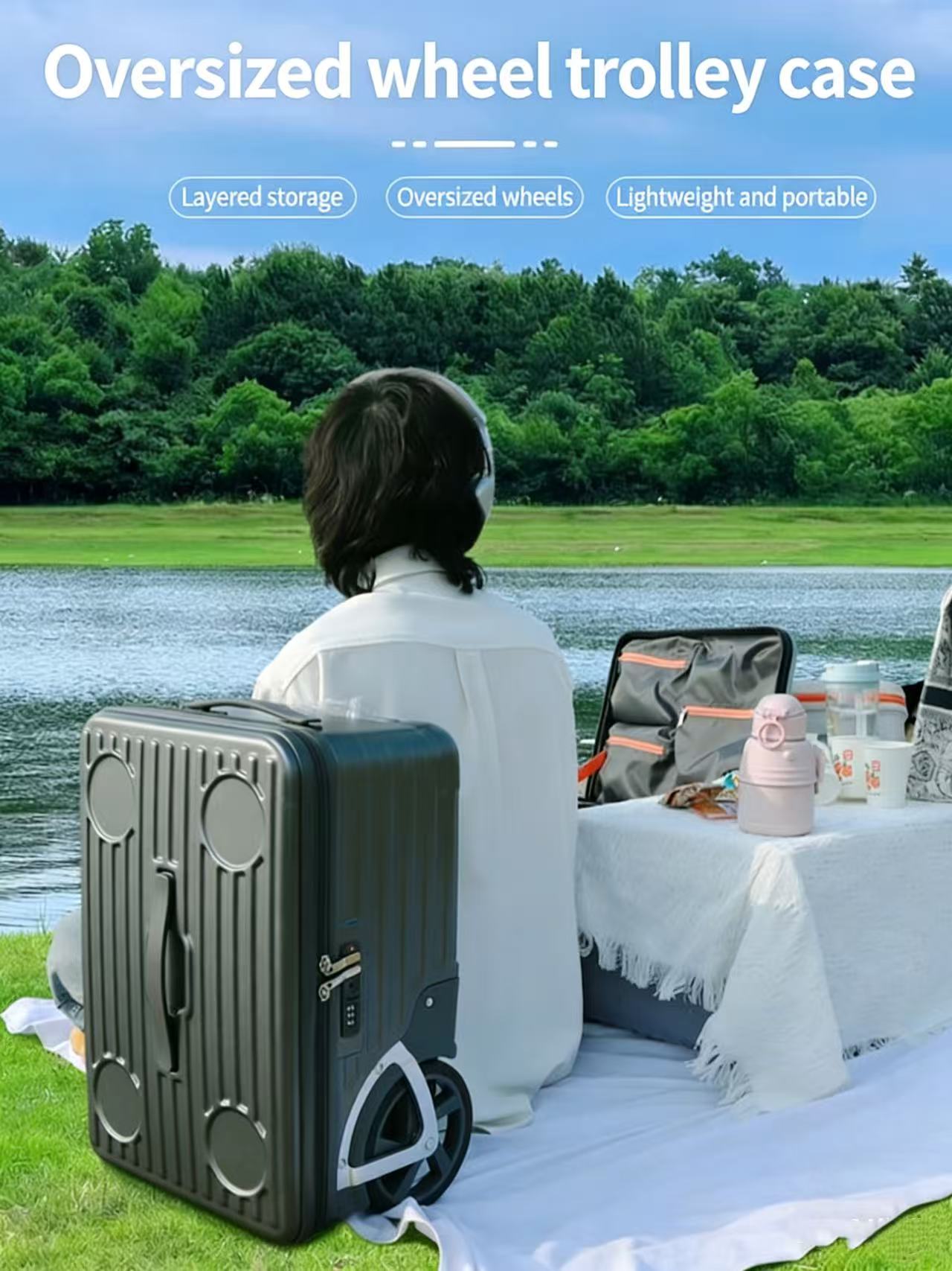 Valise PC à grandes roues 20/24 pouces, serrure TSA, porte-gobelet, porte-téléphone, port USB