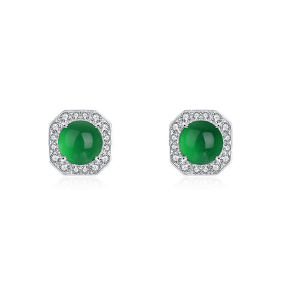 Boucles d'Oreilles Puces Halo Octogone Argent S925 - Chrysoprase