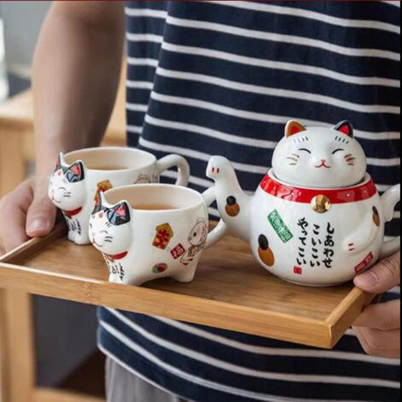 Japanese Lucky Cat Porcelain Tea Set Creative Fortune Cat