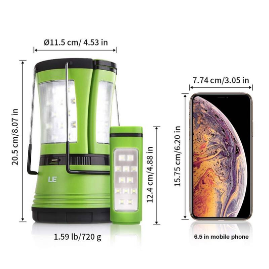 Lanterne de camping 3 en 1 avec 2 lampes torches amovibles, double alimentation USB, 600 lm
