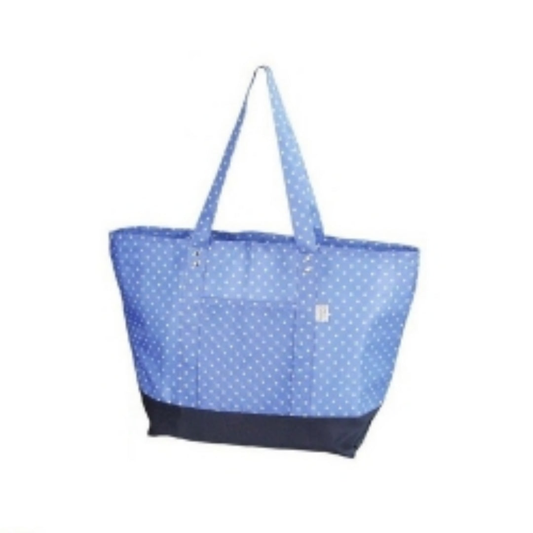 Grand sac isotherme de pique-nique et camping réutilisable à bandoulière, bleu à pois