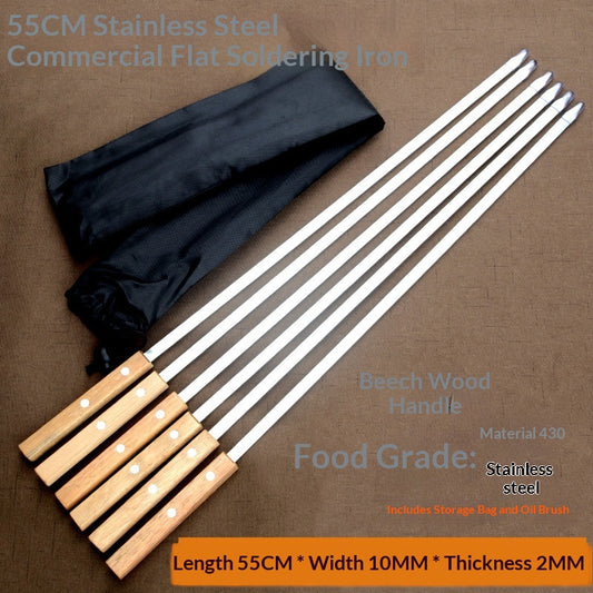 Stainless Steel Flat Barbecue Skewers With Wooden Handles