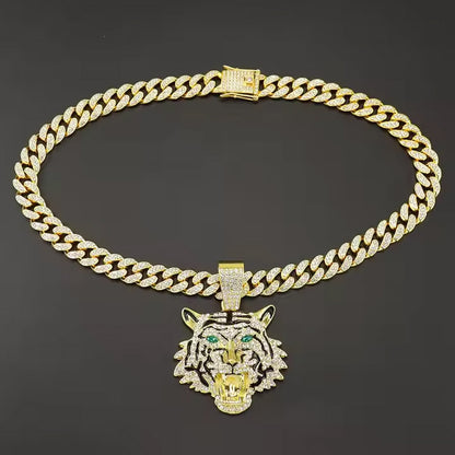 Collier Pendentif Football Tête de Tigre Hip-Hop