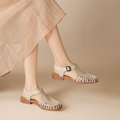 Women's Handmade Oil - Tanned Leather Fisherman Sandals, Cross - Strap Square To