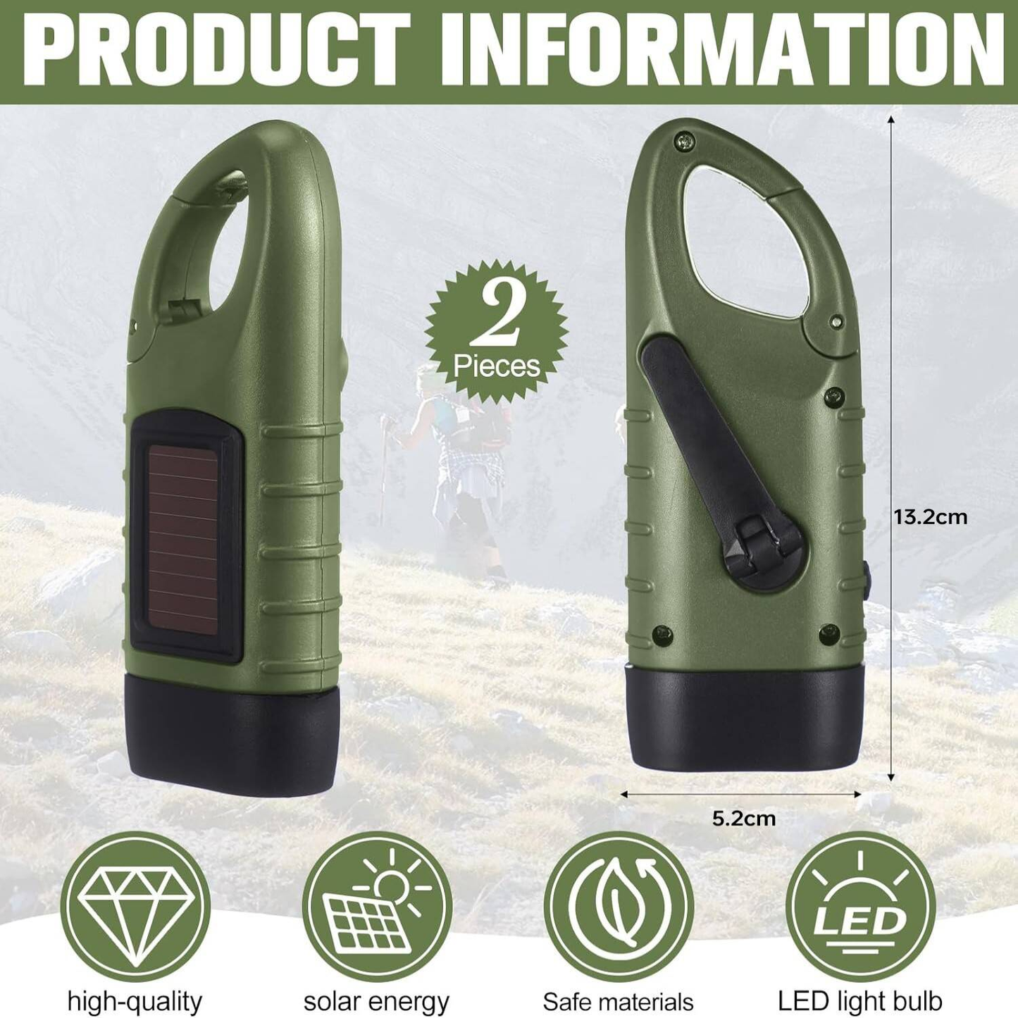 2-Pack Solar & Hand Crank Torch Set