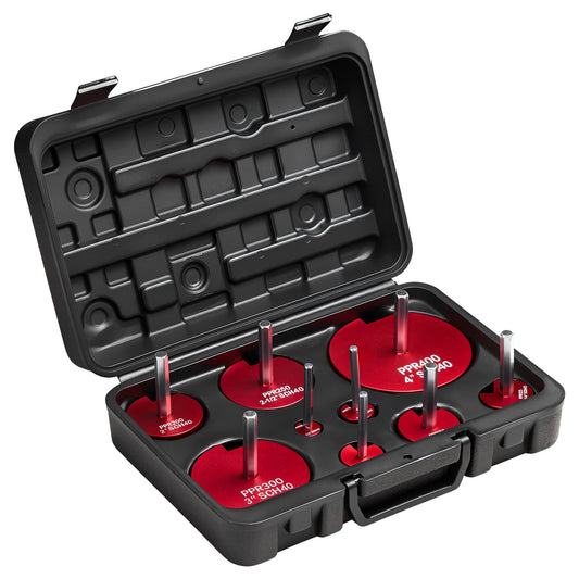 PVC Pipe Reamer Kit, 9-Piece, PVC Fitting Socket Saver, Includes 1/2", 3/4", 1", 1-1/4", 1-1/2", 2", 2-1/2", 3", 4", Fits Standard 1/2" Drills, Plumbing Tool Kit For SCH40 ABS CPVC Drain Pipes