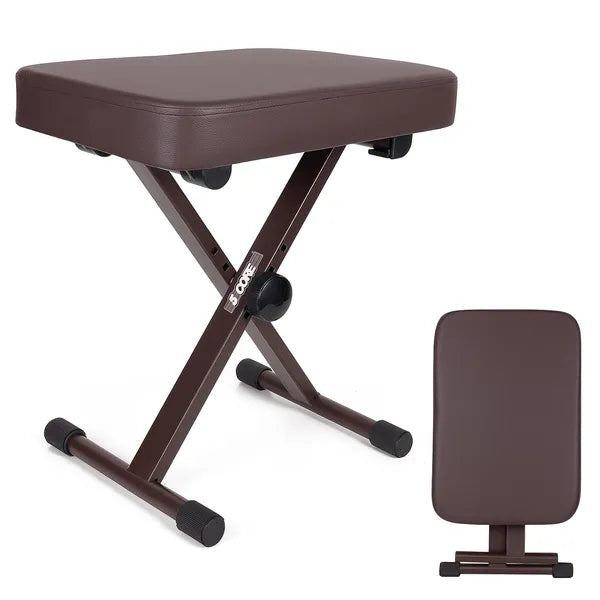5 Core Keyboard Bench 3 Inch Padded Cushioned Piano Stool Height Adjustable Guitar Seat Heavy Duty Folding Portable Musician Chair W Nonslip Rubber Feet Brown - KBB BR HD
