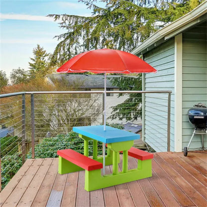 Children Outdoor Picnic Table Set With Foldable UV Protection Umbrella, Lightwei