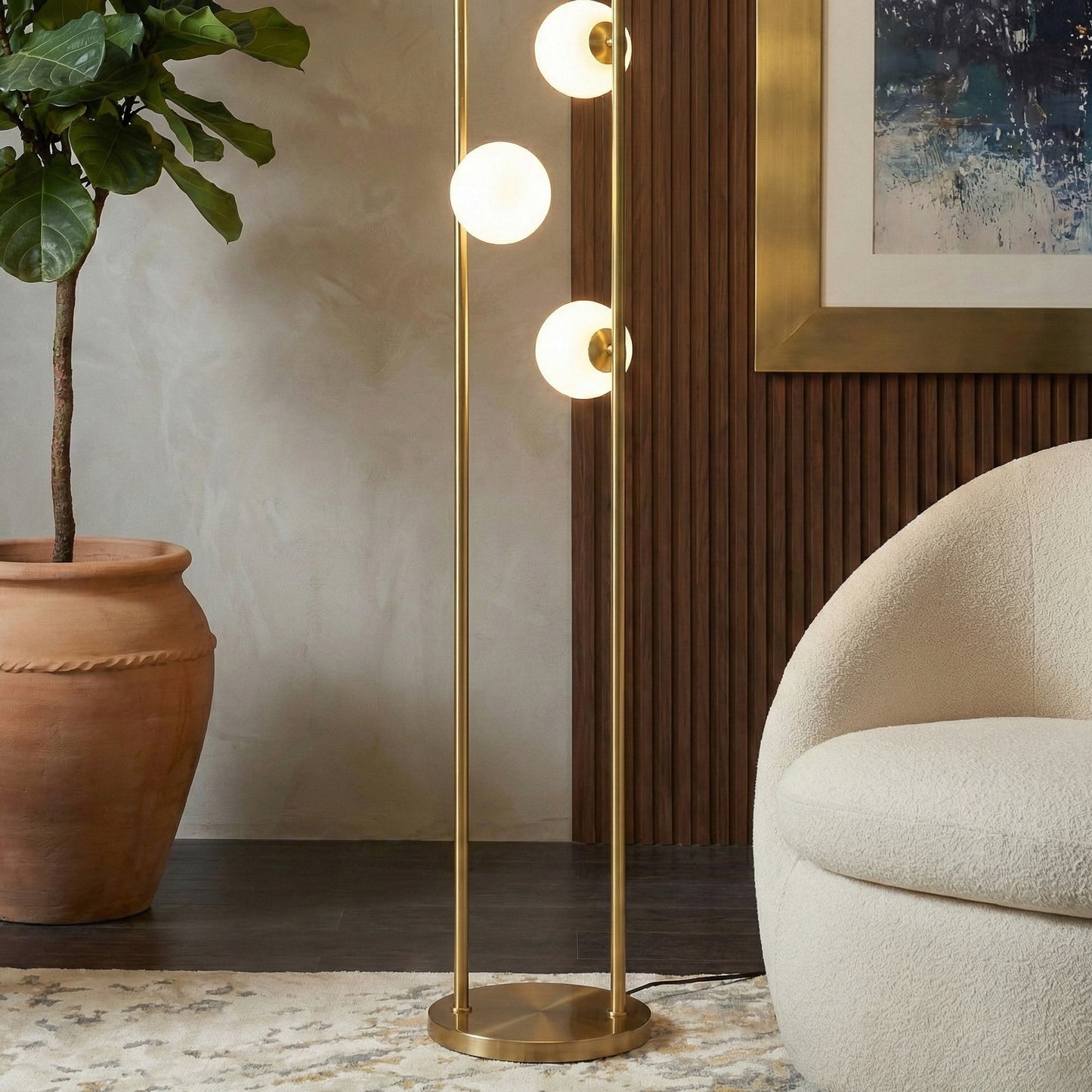 Lampadaire moderne Artema blanc, lampe d'angle haute pour salon, chambre et bureau