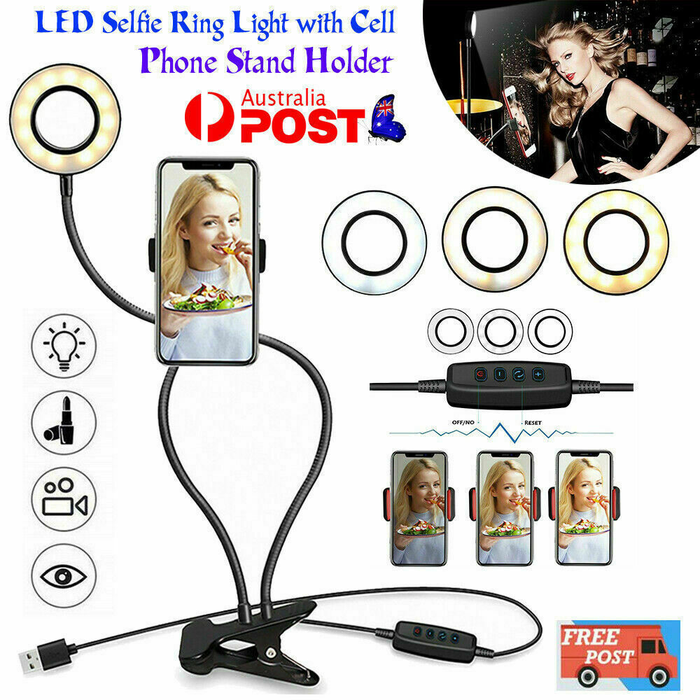 LED Selfie Ring Light With Cell Phone Holder Flexible Stand Live Stream Lamp AU