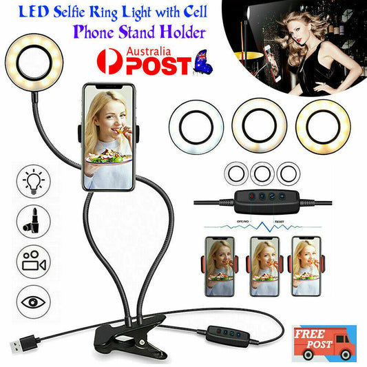 LED Selfie Ring Light With Cell Phone Holder Flexible Stand Live Stream Lamp AU