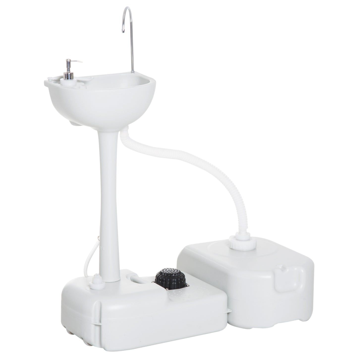 Lavabo de camping mobile avec bac de récupération, distributeur de savon et réservoir 17L, gris clair