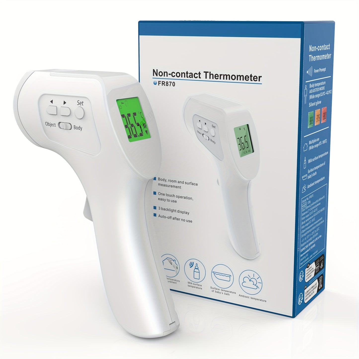 Medical Grade Forehead Thermometer for Adults,, Non-Contact Digital Infrared Thermometer, Backlit Display, °C/°F Display, Fever Alarm, Multifunctional Digital Thermometer for Home And Clinic, Fever Detection Device, Medical
