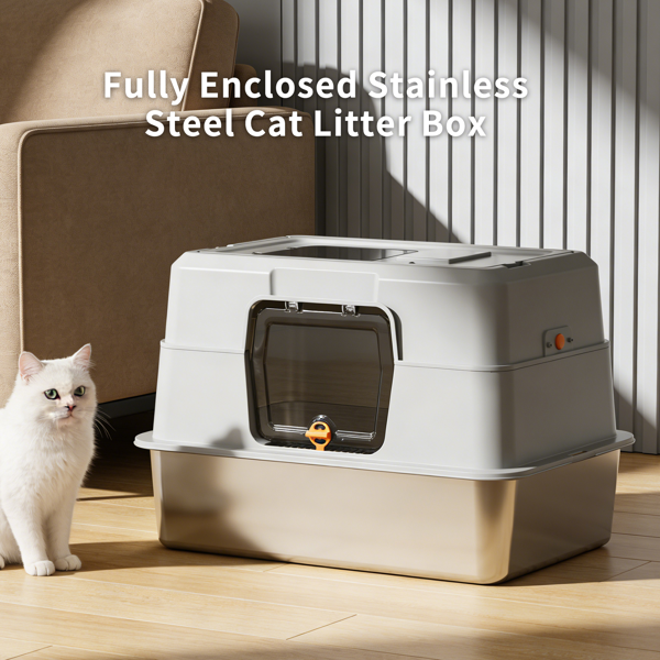 Maison de Toilette Fermée pour Chat Inox - Blanche
