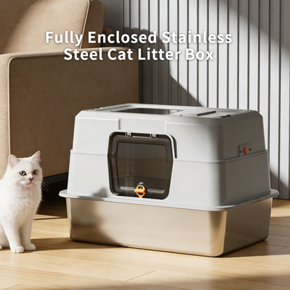 Maison de Toilette Fermée pour Chat Inox - Blanche