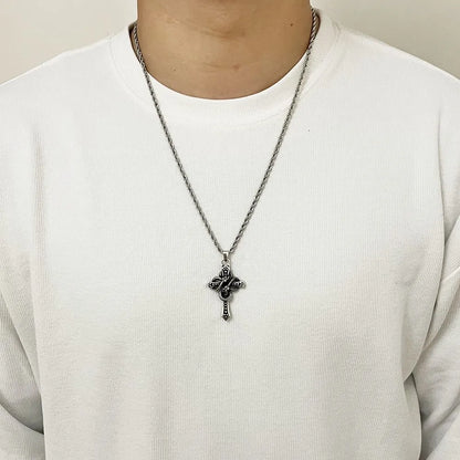 Collier Pendentif Croix Serpent Chaîne Torsadée - Style Gothique Punk
