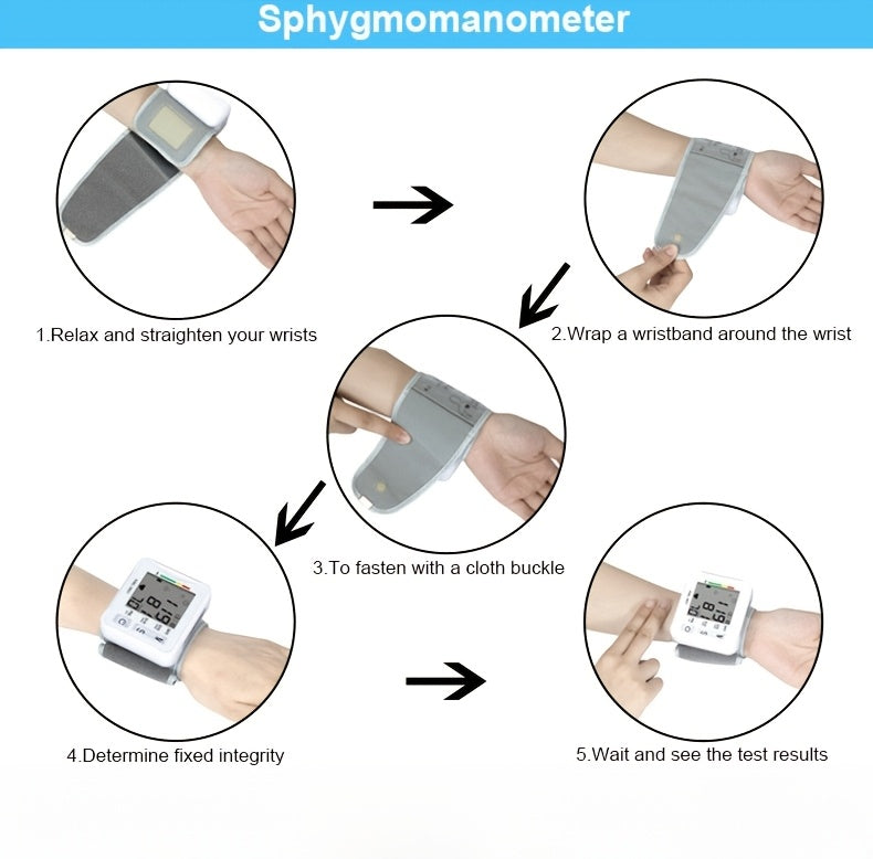 Wrist Blood Pressure Monitor, LCD Display, Audio Prompts, Adjustable Cuff, Irregular Heartbeat Detection, Easy To Use, Perfect For Elderly Care, For Medical And Home Use, Blood Pressure Monitor (without Batteries), Good Gift