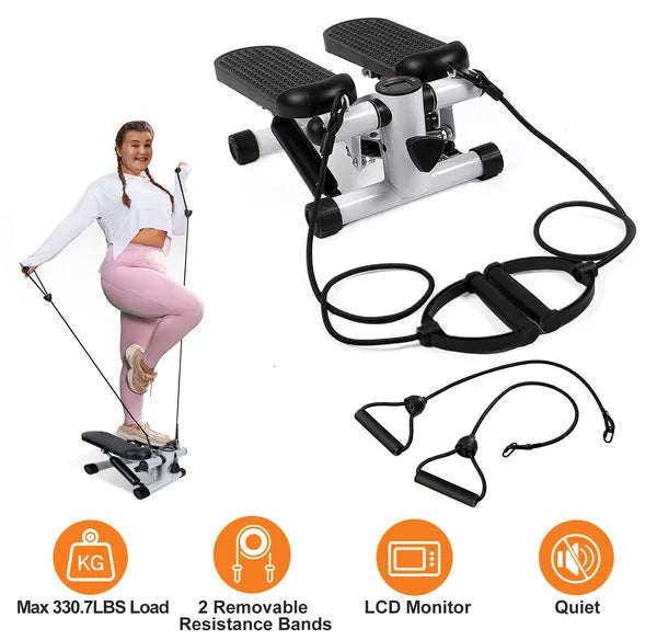 Steppers For Exercise, Mini Stair Stepper With Resistance Bands At Home Workout Equipment With 330.7LBS Loading Capacity, Hydraulic Fitness Stepper With LCD Monitor