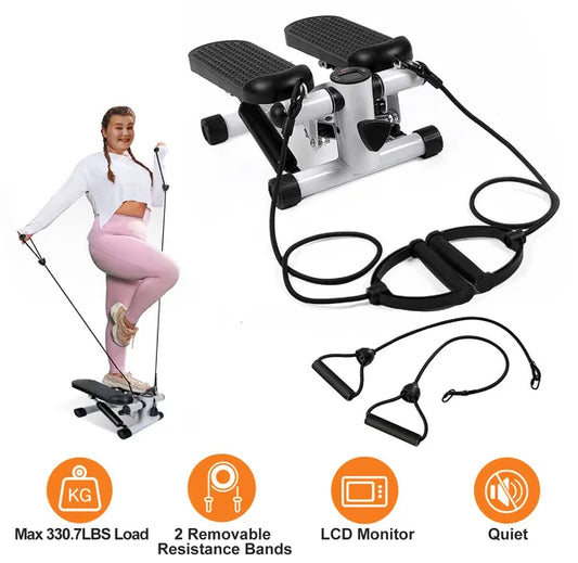 Steppers For Exercise, Mini Stair Stepper With Resistance Bands At Home Workout Equipment With 330.7LBS Loading Capacity, Hydraulic Fitness Stepper With LCD Monitor