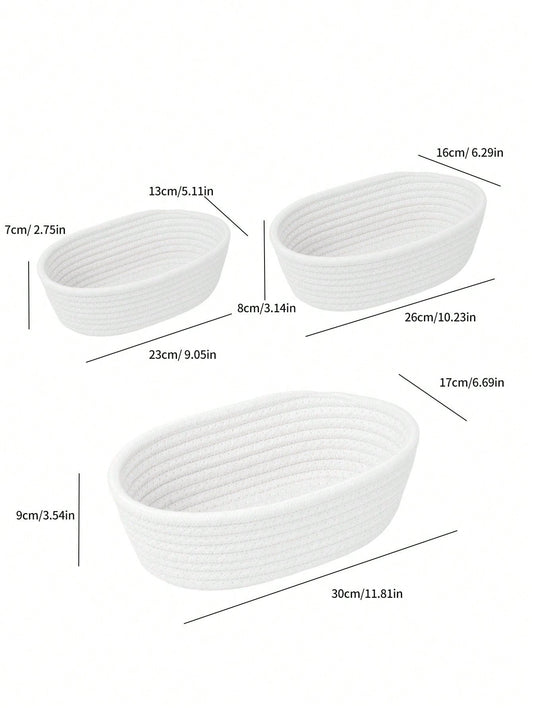 Woven elliptical storage basket-beige white-boat shaped small-1 pcs-opp bag