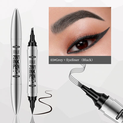 2 In 1 Microblading Eyebrow Pen, 4 Fork Tip, 3D Waterproof Magic Eyebrow Pencil